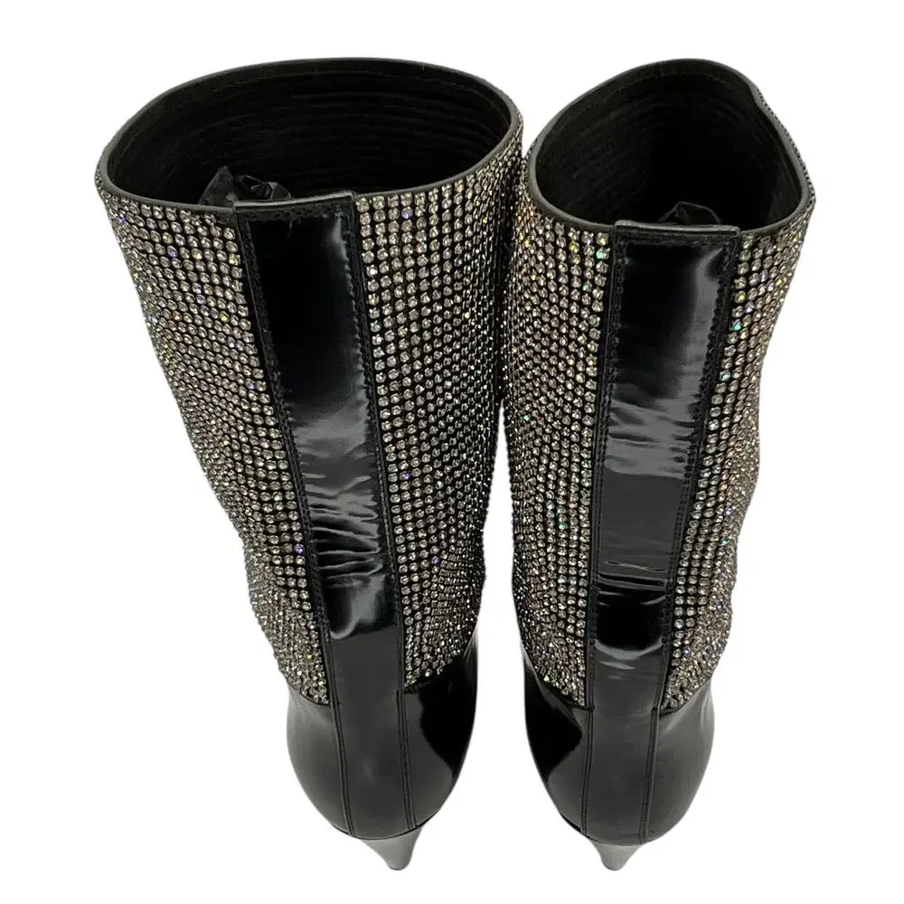 Saint Laurent Jazz Calf Swarovski Crystal Embellished Niki 105 Ankle Boots 39.5